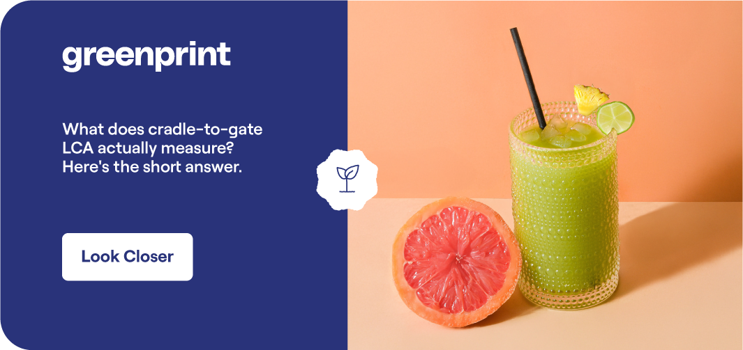 Greenprint cradle-to-gate life cycle assessment diagram with sustainable beverage