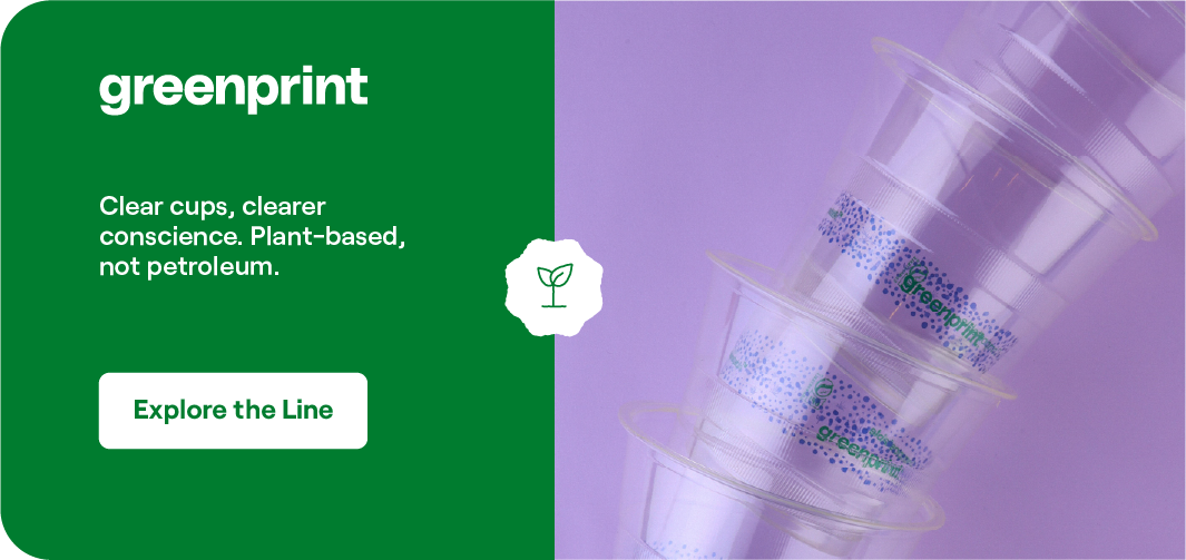 Plant-based clear cups as an alternative to petroleum plastic that typically downcycles