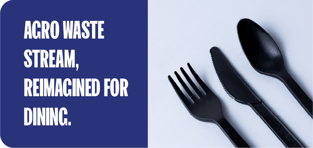 Dark foodservice cutlery made from reclaimed agricultural waste material
