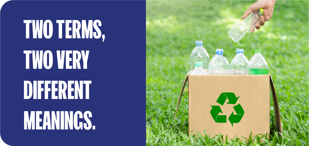 Recycling bin collecting used plastic bottles for post-consumer recycling