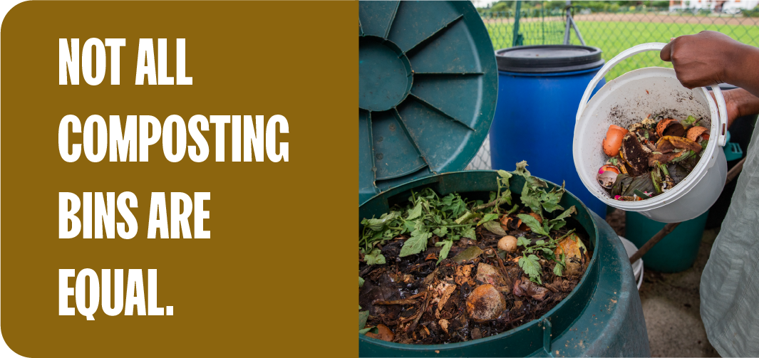 Not all composting bins are equal, showing an active backyard compost bin