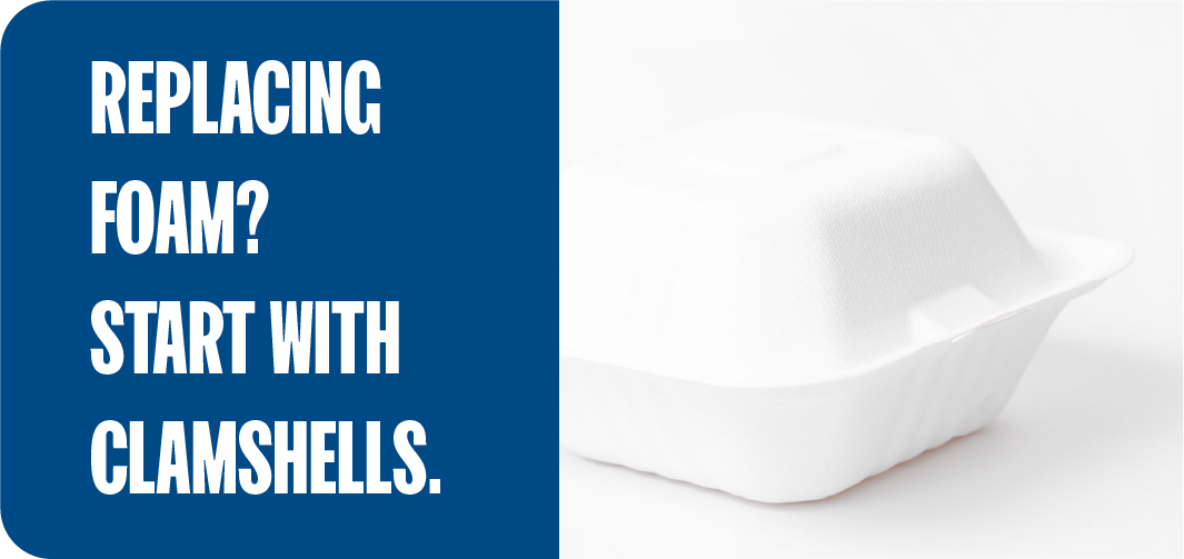 Fiberware bagasse clamshells replacing foam takeout containers under Minneapolis Green To Go rules