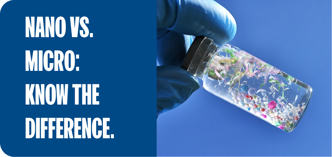 Nanoplastics vs. microplastics size comparison graphic